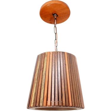 Imagem de Luminária De Teto Pendente Em Madeira Pequeno Redonda 1,5m