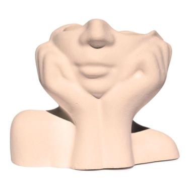 Imagem de Vaso Decorativo Mão No Rosto 11cm Cimento Artesanal Palha