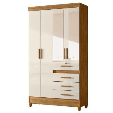 Imagem de Guarda Roupa Solteiro Sobral 4 Portas Freijó Off White Com Espelho - Moval