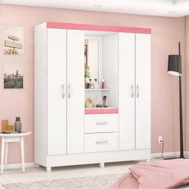 Imagem de Guarda Roupa Roupeiro Capelinha 04 Portas Lord Branco Rosa Flex Demóbile