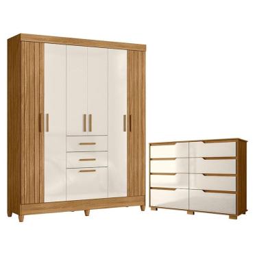 Imagem de Guarda Roupa Solteiro Malta e Cômoda Georgia Freijó Off White - Moval