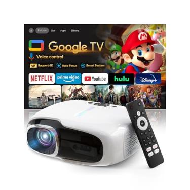 Imagem de [Google TV licenciado e controle de voz], projetor 1080p inteligente para ambientes externos com WiFi e Bluetooth, foco automático e pedra fundamental, projetor de vídeo de filme, mini proyector