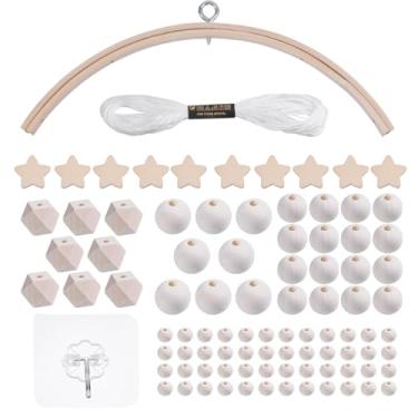 Imagem de beinkmake Moldura de madeira para berçário, kit de bricolage feito à mão, ornamentos de moldura de madeira natural, berço, cama de vento, sino de teto, enfeites para pendurar, pentagrama