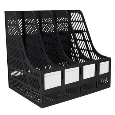 Imagem de Marte Vanci Organizador de arquivos de revistas, porta-revistas de plástico de mesa com 4 compartimentos verticais, organizadores de livros de mesa para documentos, pastas, livros de receitas (preto)