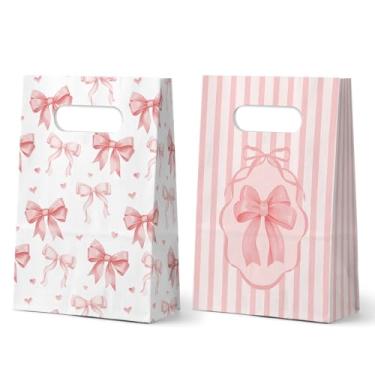 Imagem de FRIDAY NIGHT Sacos de presente de papel com laço rosa, 24 peças, bolsa de lembrancinha de festa, laço fofo, sacolas de guloseimas para aniversário, chá de bebê, casamento, noivado