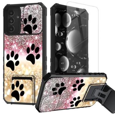 Imagem de BREIDMKFM Capa para celular Samsung A14 com protetor de tela e suporte e capa de lente de câmera deslizante para Samsung Galaxy A14 5G Capa resistente de camada dupla resistente, pata de cachorro