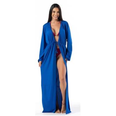 Imagem de Saída De Praia Longa Feminina Amarrar Na Cintura - Kosh, Azul, G