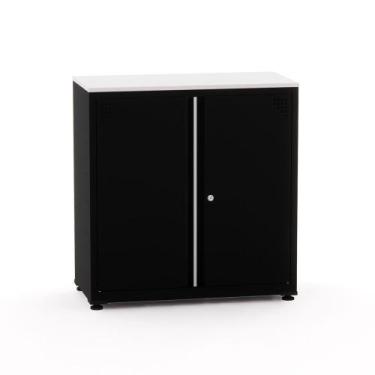 Imagem de Armário de Aço Baixo com Tampo de Madeira Ap406sl Pandin 84 cm Preto