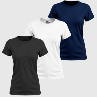 Imagem de Kit 3 Blusinhas Femininas Camiseta Basica 100% Algodão Gola Redonda Fa