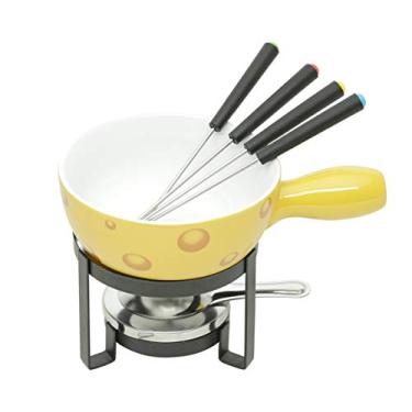 Imagem de APARELHO DE FONDUE 8PC P/QUEIJO DE FERRO C/PINTURA EPOXY E CERÂMICA AMARELO
