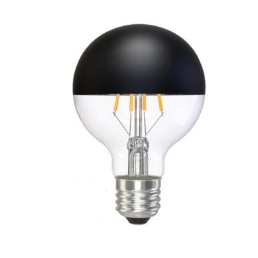 Imagem de KarlunKoy Lâmpadas LED Edison reguláveis 6W (Eqv.60W), branco macio 2700K, G80/G25 forma de globo meio preto, espelho decorativo, base CRI 90+ E26 (pacote com 1)