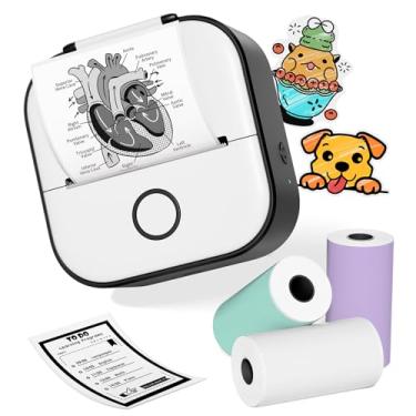 Imagem de Ponek Mini impressora de adesivos – T02 Mini impressora de adesivos, impressora de adesivos de cápsula de impressão com papel de 3 rolos, impressora térmica portátil de notas adesivas para diário,