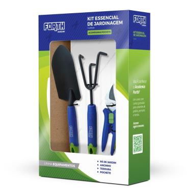 Imagem de Kit Essencial de Jardinagem, 4 Peças, Pá, Ancinho, Tesoura e Bolsa Forth Jardim