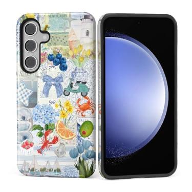Imagem de Kapadiy Capa para Samsung Galaxy S24 [design floral retrô com colagem de oceano limão] - Proteção dupla híbrida (silicone + policarbonato rígido) à prova de choque, capa protetora para homens e