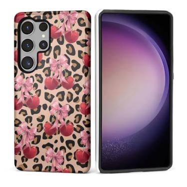 Imagem de Kapadiy Capa para Samsung Galaxy S24 Ultra [estampa de leopardo com design de laço de cerejeira] - Proteção dupla híbrida (silicone + policarbonato rígido) à prova de choque, capa protetora para