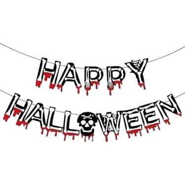 Imagem de hhdatc Faixa Happy Halloween Guirlanda de Halloween para decoração interna e externa lareira cornija escritório sala de aula decoração de festa