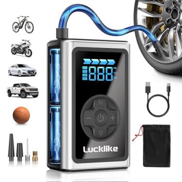 Imagem de Lucklike Compressor de ar portátil, bomba de ar portátil de 150 PSI para carro, bomba de pneu de bicicleta com medidor digital de pressão de pneu, bomba de ar com luz LED para bola, motocicleta
