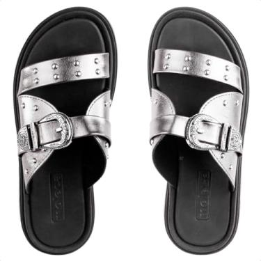 Imagem de Sandália Moleca Fivela Tratorada Feminina (Preto/Prata, BR, Adulto, Numérico, 34)