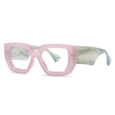 Imagem de HCPIHF Armação de óculos feminina de luxo, anti-blu-ray, com dobradiça de mola, pernas largas, armação poligonal masculina (verde ping)