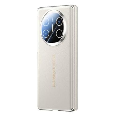 Imagem de HAOMRIYL Capa de couro para Huawei Mate X6, capa traseira de telefone antiimpressão digital de luxo dobradiça de câmera capa de proteção antiarranhões, branca, Mate X6