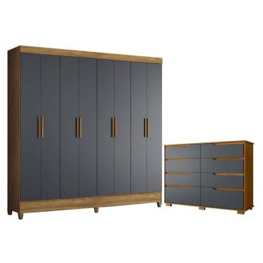 Imagem de Guarda Roupa Casal Marajó e Cômoda Georgia Freijó Cinza - Moval