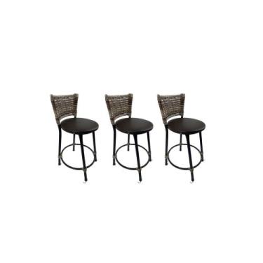 Imagem de Kit 3 banqueta baixa junco cozinha gourmet bancada americana - FortMix