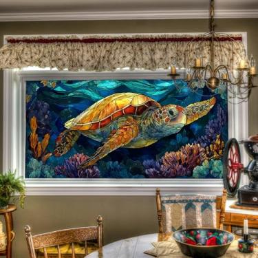 Imagem de HOMETITUTE Película estática para janela com padrão de tartaruga marinha de vitral 99,8 x 45 cm, não adesivo, removível, reutilizável para porta de vidro, casa e escritório, quartos, adesivo de PVC