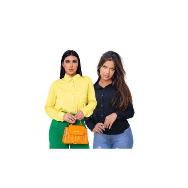 Imagem de Kit 2 Un. Camisas Social Feminina Manga Longa Com Fechamento Em Botões