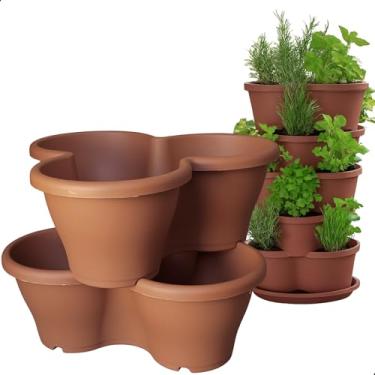 Imagem de Kit 2 Vaso Treviso Tabaco Empilhável Jardim Vertical 11L Borda Anti Formiga para Plantas Ornamentais, Hortas, Frutas, Temperos, Suculentas e Flores