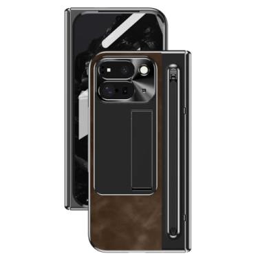 Imagem de LTLMYDAM Capa com suporte para Google Pixel 10 Pro Fold, capa protetora de tela de couro vintage com suporte de caneta dobradiça antiqueda, latão, 10 Pro Fold