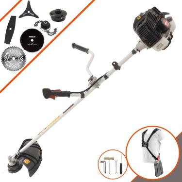 Imagem de Aparador de Grama Completo Kawashima KW43-LE À Gasolina 2T 43cc 10.000rpm 1,7HP de Potência Com Kit 4 Lâminas de Corte, Trimmer e Carretel de Nylon