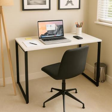 Imagem de Mesa Escrivaninha Premium Estilo Industrial 100x60cm Escritório Moderno 100% MDF Premium Off White e Aço Preto