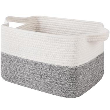 Imagem de OIAHOMY Cesta de armazenamento de tecido para prateleiras, cestas retangulares de corda de algodão para organização, 33 x 25 x 23 cm, caixas de armazenamento para brinquedos de cães, toalhas, livros