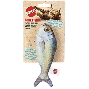 Imagem de SPOT Fanatic Fish - Brinquedo de gato de pelúcia com som de erva de gato e enrugamento, brinquedo de peixe de aparência realista para gatos e gatinhos abraçarem, abraçar, chutar e golpear - 16,5 cm, 1