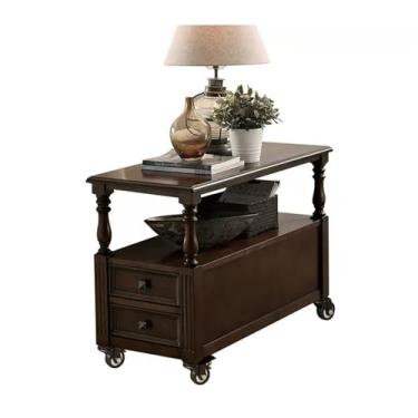 Imagem de Mesa lateral de sofá, aparador de sofá, armário lateral de madeira maciça, mesa lateral, sala de estar, armário lateral com rodas, armário lateral criativo (cor nogueira preta, 60 x 30 x 61 cm)
