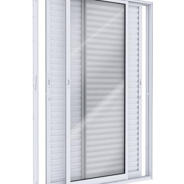 Imagem de Porta Balcão de Alumínio de Correr Lateral 3 Folhas Móveis 215x160cm Lucasa Ideale Branco