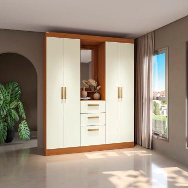Imagem de Guarda-roupa Casal de 5 Portas 160cm X 200cm Canela/Off White