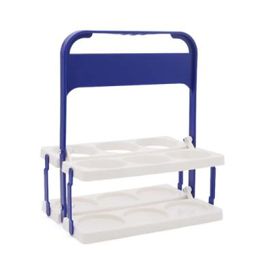 Imagem de Porta-garrafas de água dobrável, portador portátil de 6 furos para entrega, suporte de copo de café reutilizável de garrafa de cerveja de plástico com alça para catering, restaurante, carro de viagem