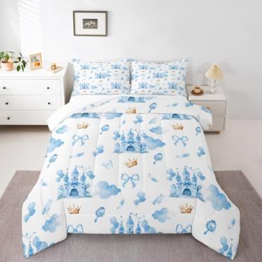 Imagem de Feelyou Conjunto de edredom solteiro com gravata borboleta, princesa, para crianças, meninos, meninas, castelo, decoração de quarto, microfibra, 2 peças com 1 fronha