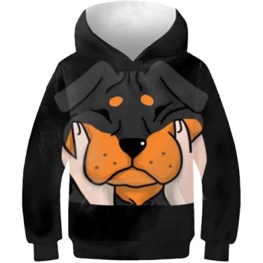 Imagem de Gato Mágico Impresso Em 3d Com Capuz Crianças Outono Inverno Casual Pulôver Meninos Meninas Treino Moda Moletons, Black-rottweiler Chubby Cheeks, 12-14 Years