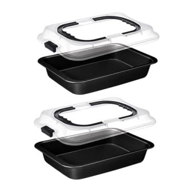 Imagem de SiaBiced 2 peças de forma para bolo, assadeira, máquina de lavar louça, antiaderente, retangular, suporte para bolo, caçarolas de viagem, piqueniques, Preto