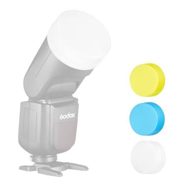 Imagem de Supon Kit de cúpula difusor V1 para flash de cabeça redonda Godox V1, acessórios para V1C V1S V1N V1O V1F Speedlite - pacote com 3 branco (branco, azul, amarelo)