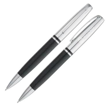 Imagem de Caneta Crown King Couro Personalizada Esferográfica Média Metal Cromada Tinta Azu Ideal para Presente Gravamos Laser Nome Logo Simbolo (Preto)