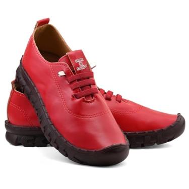 Imagem de Sapatênis Feminino Casual em Couro Verniz, Sola Flexível com Cadarço em Elastico (MX-A Vermelho, BR, Adulto, Numérico, 38)
