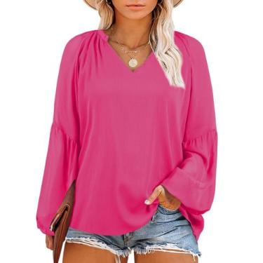 Imagem de Blusa Eytino Plus Size com decote em V e chiffon de manga comprida par