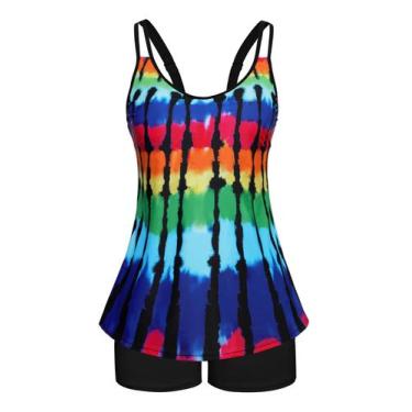 Imagem de Ternos de banho Tankini femininos Arolina, gola redonda, multicolorido