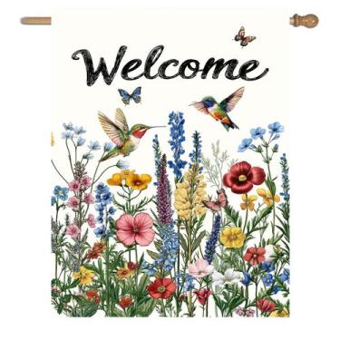 Imagem de Bandeira de jardim DzGlobal Spring Hummingbird House 70x100cm Poliéste