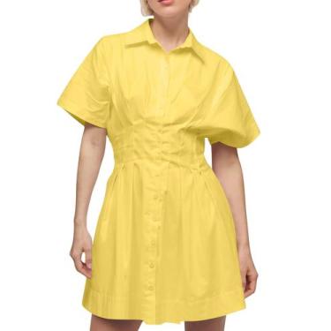 Imagem de Camisa Dress synound feminina com botão frontal para baixo amarela