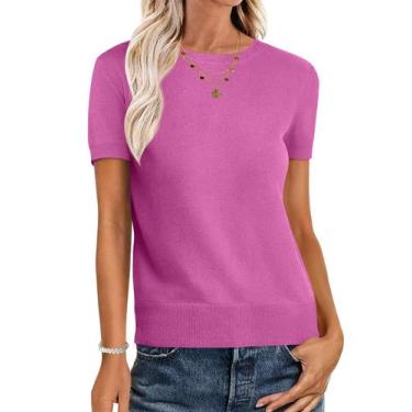 Imagem de Suéter feminino ANRABESS Wool Blend, gola redonda, manga curta