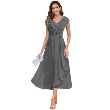 Imagem de Vestido Mãe da Noiva CDSSL Plus Size Cinza A-Line